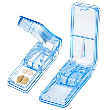 HEQUSIGNS 2Pcs Pill Cutter for Small or Large Pills, Portable Pill Cutter with Blade and Storage Compartment, Pill Splitter for Cutting Pills in Half(Blue)
