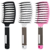 HEQUSIGNS 3 Pcs Boar Bristle Hair Brush, Detangle Hair Brush Make Hair Shiny and Healthier, Curved Vented Hair Brush for Men and Women Kids Wet and Dry Hair Long, Thick, Curly, Tangled Hair