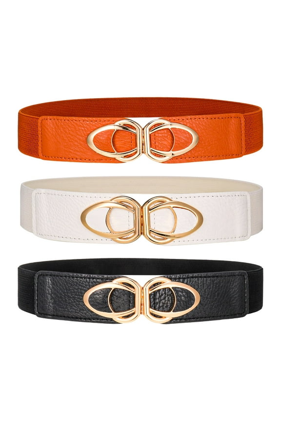 3 Pcs Women Wide Elastic Waist Belt, Ladies Retro Cinch Belts, PU Leather Stretchy Stylish Dress Belts with Buckle, Stretch Belts for Women