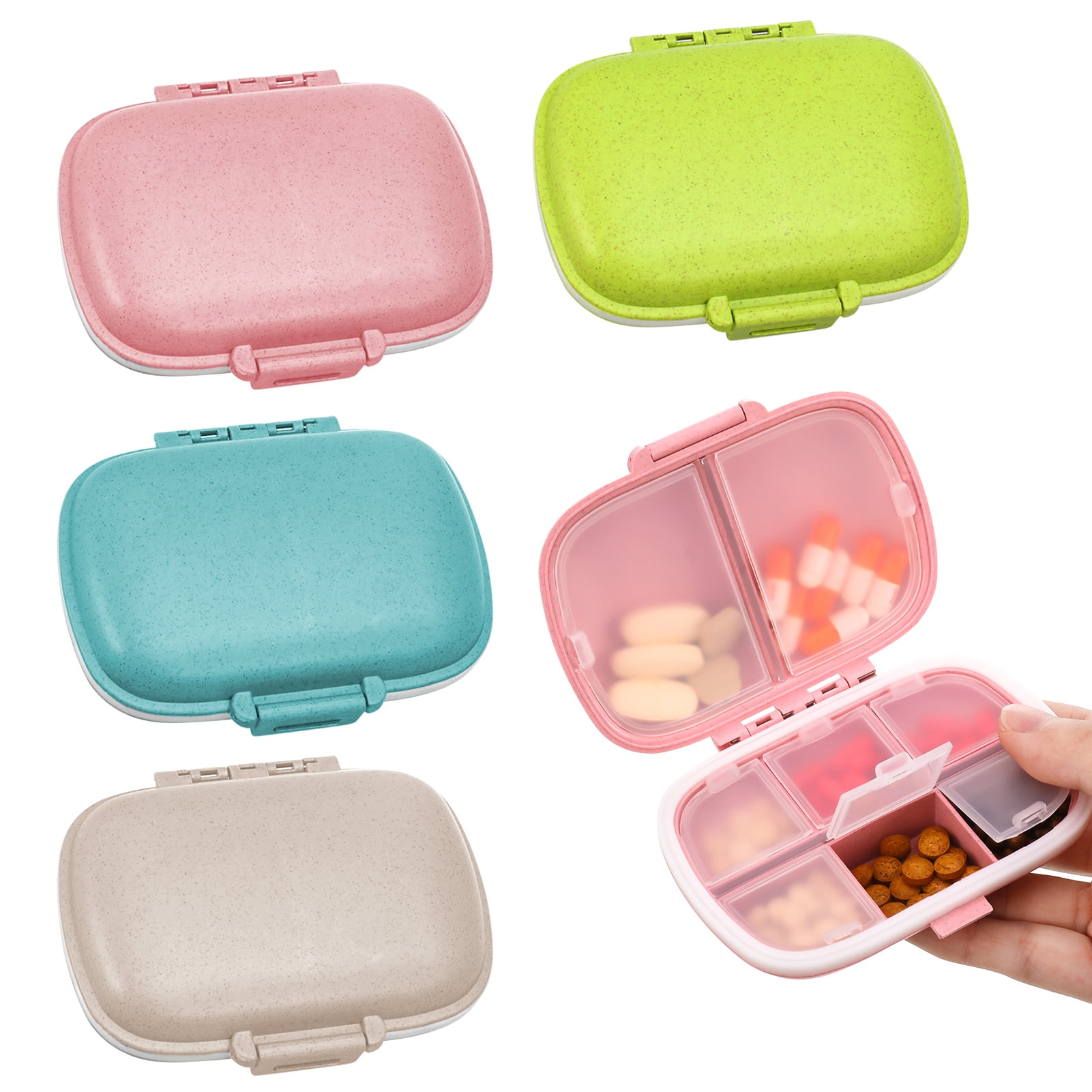 4 Pack Portable Pill Case, Two Sizes Travel Pill Organizer Moisture Proof  Small Pill Box for Purse Pocket, Cute Daily Pill Container to Hold Vitamin