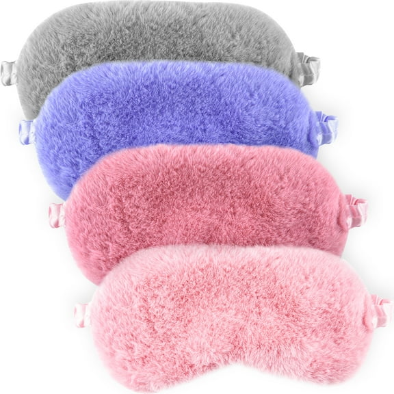 HEQUSIGNS 4Pcs Plush Eye Mask, Soft Sleeping Blindfold Eye Cover with Adjustable Strap, Comfortable Fluffy Sleep Mask for Kids Women Eye Protection