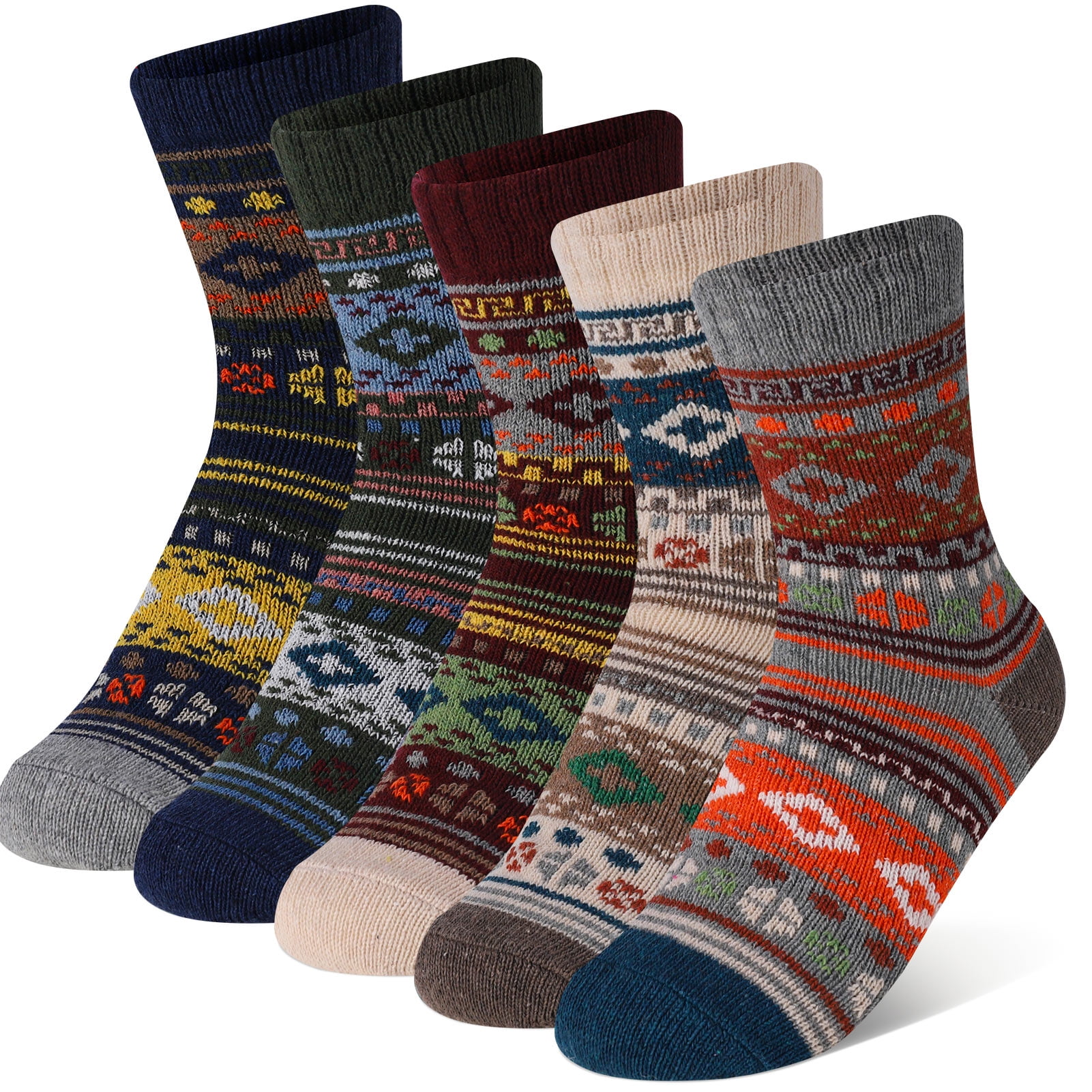 HEQUSIGNS 5 Pairs Mens Stripe Wool Socks, Thick Knitted Socks Winter ...
