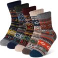 HEQUSIGNS 5 Pairs Mens Stripe Wool Socks, Thick Knitted Socks Winter