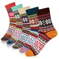 thumbnail image 1 of HEQUSIGNS 5 Pairs Thick Knit Winter Socks, Stripe Wool Socks for Women, Wool Vintage Socks for Indoor Warmth, Warm Thick Thermal Soft Wool Socks Boot Socks for Women Indoor Warming Christmas Gifts, 1 of 7
