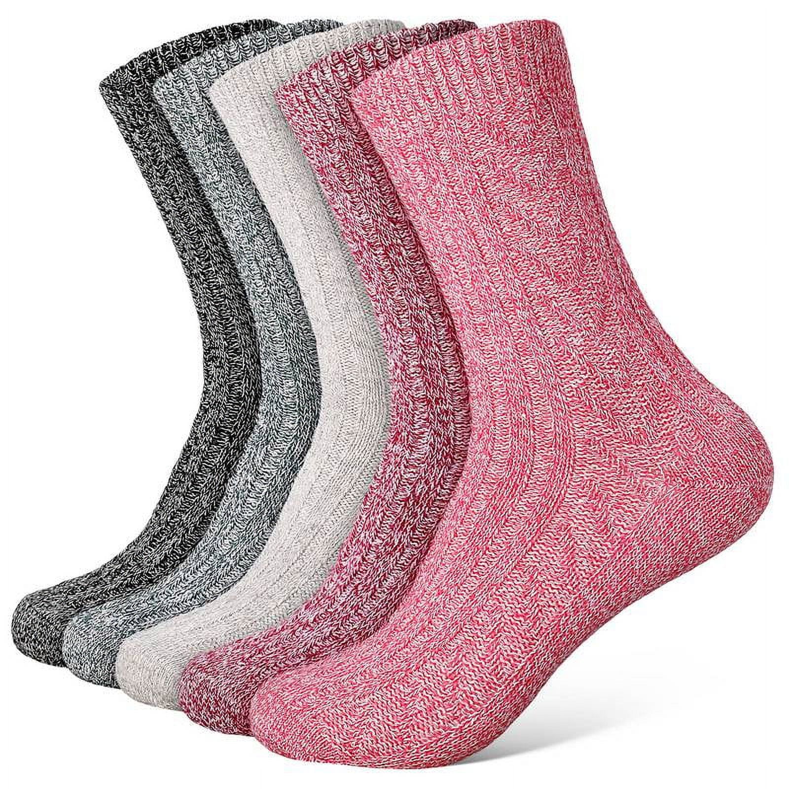HEQUSIGNS 5 Pairs Thick Knit Winter Socks, Wool Socks for Women, Wool ...
