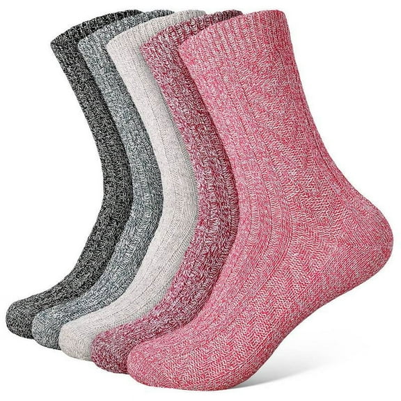 HEQUSIGNS 5 Pairs Thick Knit Winter Socks, Wool Socks for Women, Wool Vintage Socks for Indoor Warmth, Warm Thick Thermal Soft Wool Socks Boot Socks for Women Indoor Warming Christmas Gifts