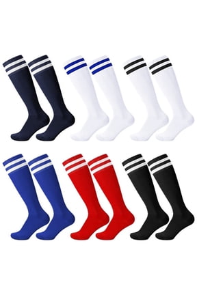 HEQUSIGNS 6 Pairs Kids Soccer Socks, Youth Knee Socks, Unisex Anti-slip Breathable Toddler Knee Socks, Towel Bottom Football Socks for Children Aged 5-12 to Playing Sports