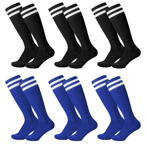 HEQUSIGNS 6 Pairs Kids Soccer Socks, Youth Knee Socks, Unisex Anti-slip Breathable Toddler Knee Socks, Towel Bottom Football Socks for Children Aged 5-12 to Playing Sports