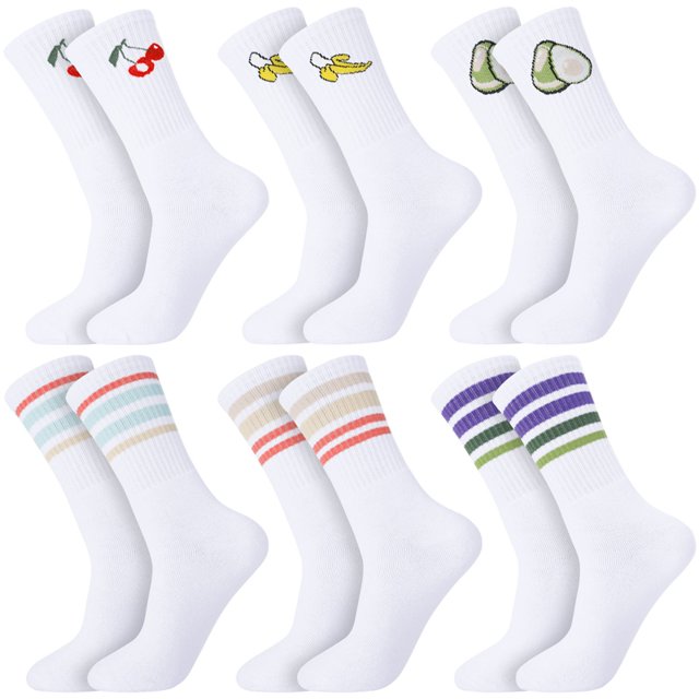 HEQUSIGNS 6 Pairs Tennis Crew Socks, Tennis Women White Crew Socks