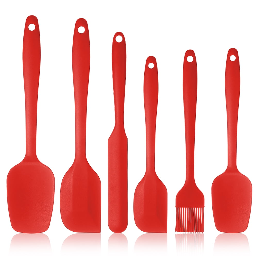 Silicone Heat-Resistant Spatula Set with Stainless Steel Core Kitchen Utensils Set for Cooking, Baking and Mixing (Red) - 6 Piece, Size: 29 x 6.4 x
