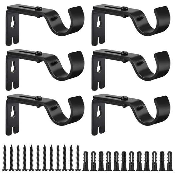 HEQUSIGNS 6 pcs Adjustable Curtain Rod Bracket - Heavy Duty Curtain Rod Holders, Wall Mounted Curtain Rod Hooks Hangers for Window, Bedroom, Home Curtain Rods, Drapery Rod(Single Row)