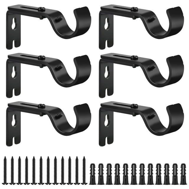 HEQUSIGNS 6pcs Adjustable Curtain Rod Bracket Set, Heavy Duty Wall