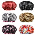 thumbnail image 1 of HEQUSIGNS 6PCS Waterproof Shower Cap, Double Layer Reusable Satin Hair Cap, Adjustable Elastic Band Cap for Women Girls, 1 of 8