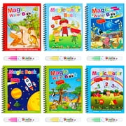 HEQUSIGNS 6Pcs Magic Water Coloring Books, Reusable Painting Books with Water Drawing Pen, Educational Coloring Drawing Books Gifts for Kids Toddlers 3+