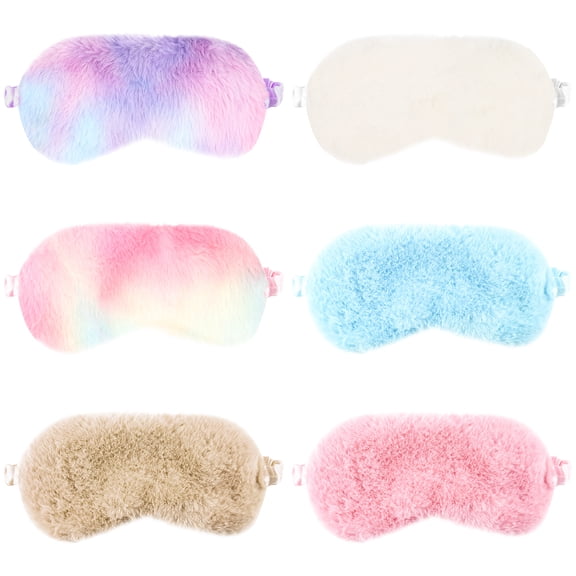 HEQUSIGNS 6Pcs Plush Eye Mask, Soft Sleeping Blindfold Eye Cover, Plush Sleep Mask with Adjustable Strap, Comfortable Fluffy Sleep Mask for Kids Women Men Eye Protection