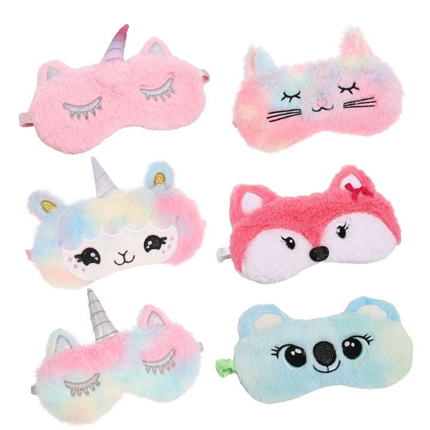 HEQUSIGNS 6Pcs Sleep Mask for Kids, Unicorn Sleeping Mask Plush Sleeping Eye Cover, Soft