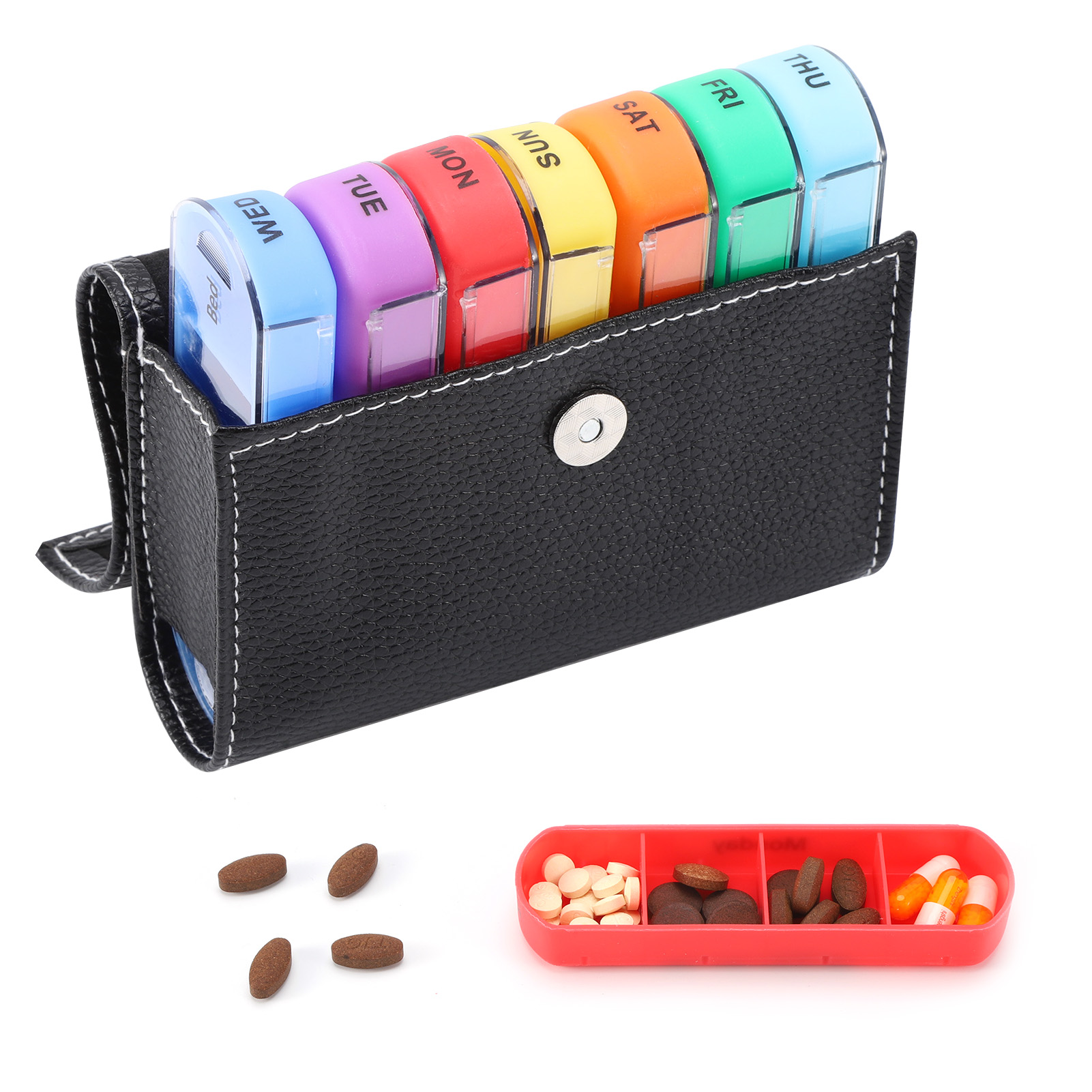 HealthSmart Fashion Travel Pill Case 7 Day Pill Organizer Box, Black
