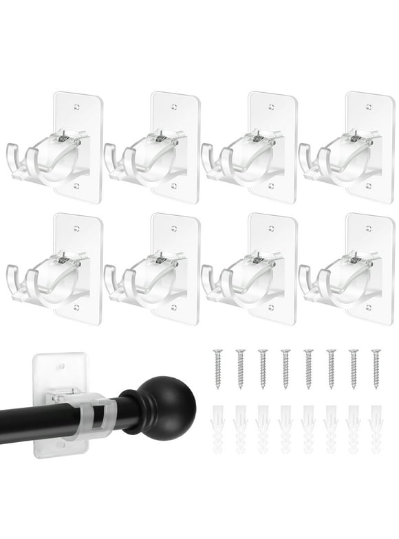 HEQUSIGNS 8PCS No Drilling Curtain Rod Brackets, Adjustable Curtain Rod Holders, Universal Self-Adhesive Wall Mount Curtain Rod Holders for 10 to 30mm Diameter Pole with Screws(Transparent)