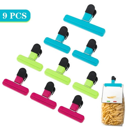 HEQUSIGNS 9 Pack Large Chip Bag Clips, Various Size Food Bag Clips, Plastic Clips for Food, Seal Clips, Clip Holders for Kitchen