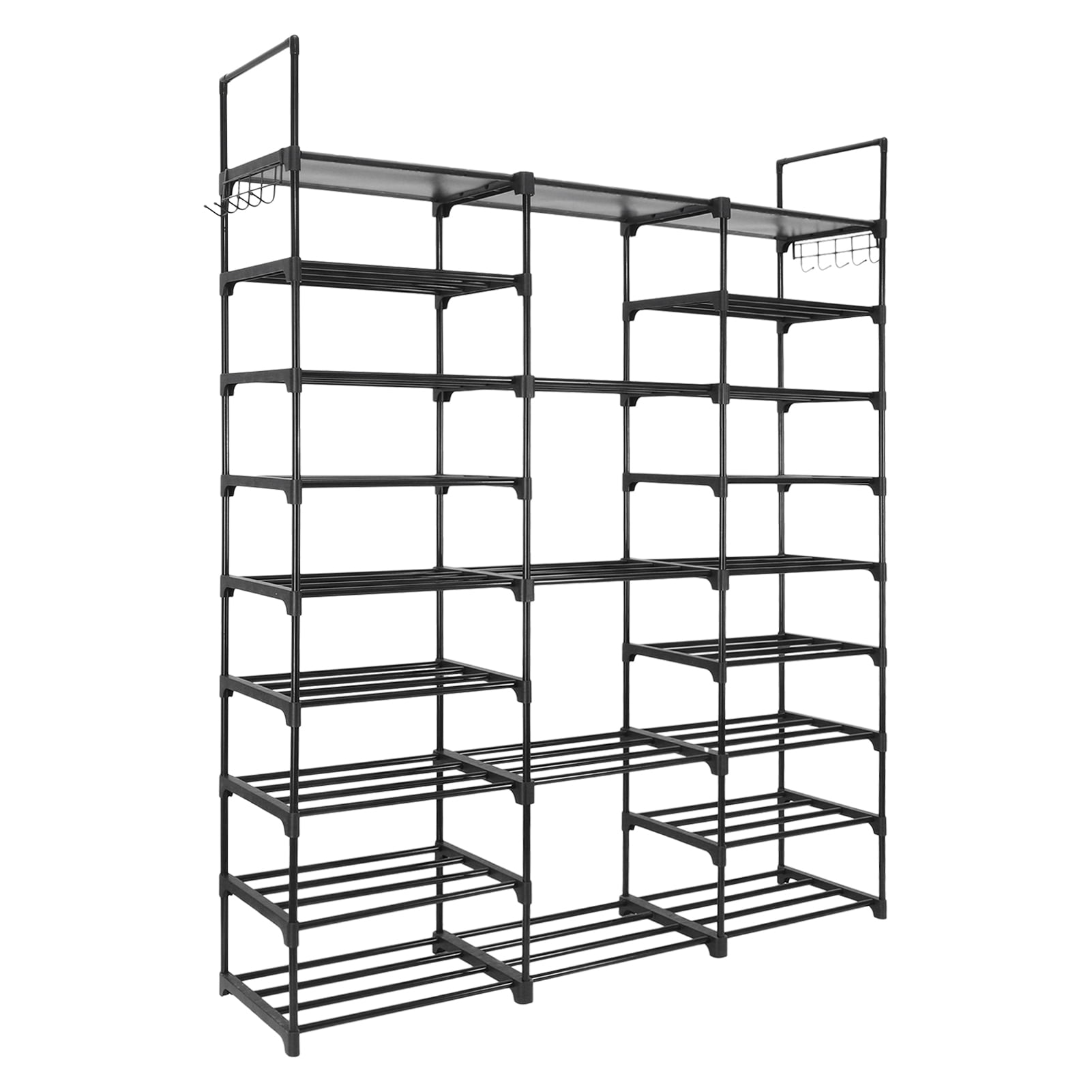 Fixwal 9 Tiers Shoe Rack Organizer, Black, 50-55 Pairs, Stackable Metal  Shelf with Hooks for Entryway, Shoe Racks for Bedroom Closet