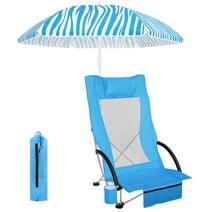 HEQUSIGNS Beach Chair for Adult with Umbrella, Backpack Beach Camping Chairs with Cupholder and Storage Bag, Compact Beach Chair for Sand Camping Travel Outdoor(Blue)
