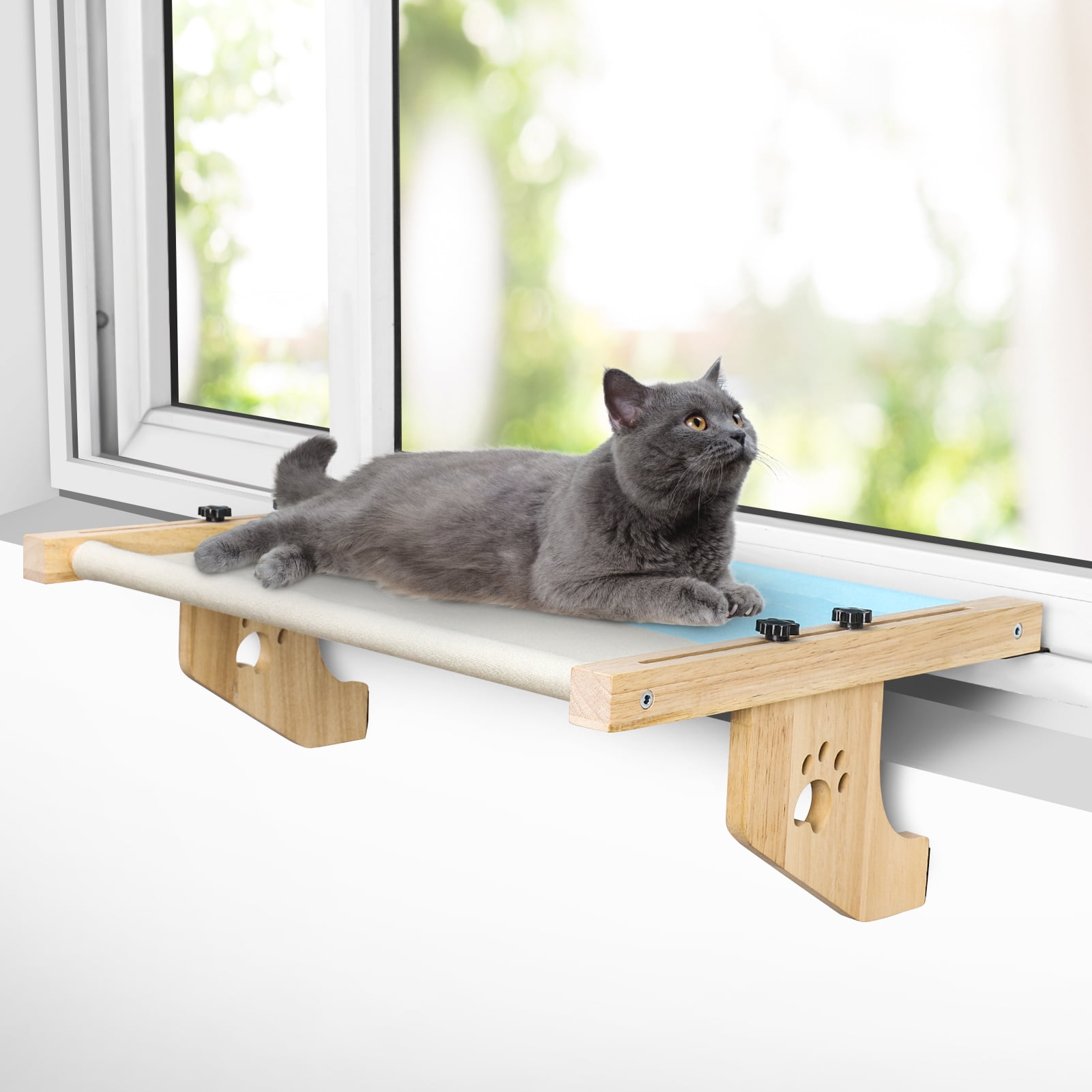 HEQUSIGNS Cat Sill Window Perch, Cat Window Perch with Wood Frame for