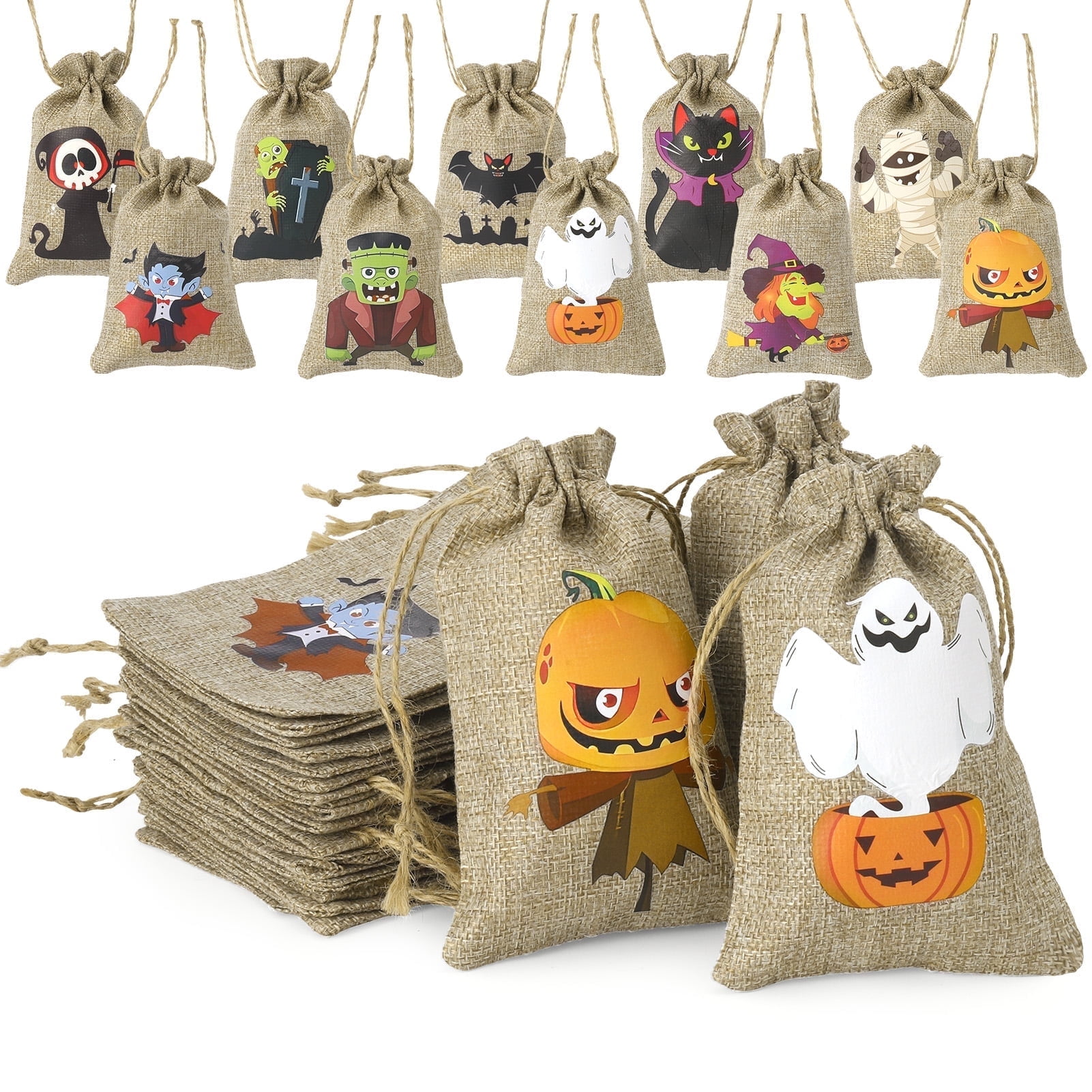 HEQUSIGNS Halloween Burlap Gift Bags with Drawstring, 30 Pack 6