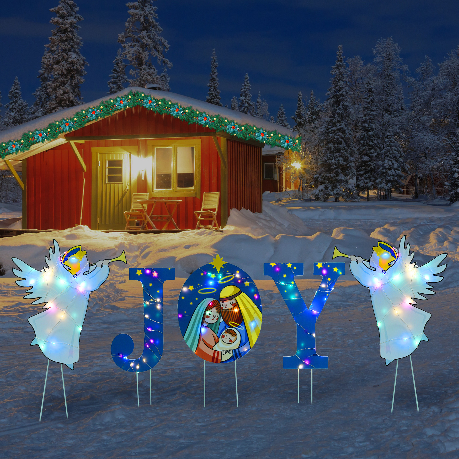 HEQUSIGNS Holy Nativity Joy Yard Sign, Merry Christmas Joy Nativity Manger Scene Sign with Stake