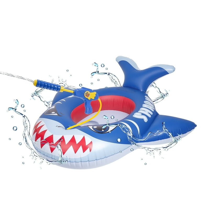 HEQUSIGNS Kids Pool Float with Water Gun, Inflatable Shark Ride-On