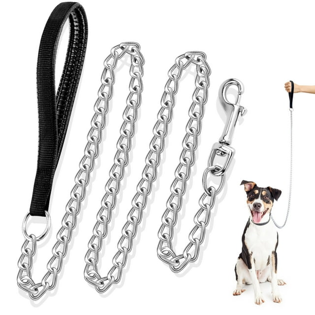 HEQUSIGNS Heavy Duty Metal Dog Leash Chain, Chew Proof with Padded Handle for Large Medium Dogs