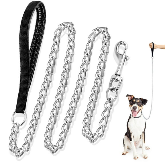 HEQUSIGNS Metal Dog Chain Leash, 49.6inch Heavy Duty Chew Proof Pet Leash Chain with Padded Handle for Small Medium Size Dogs (3.0mm x 4.1ft)