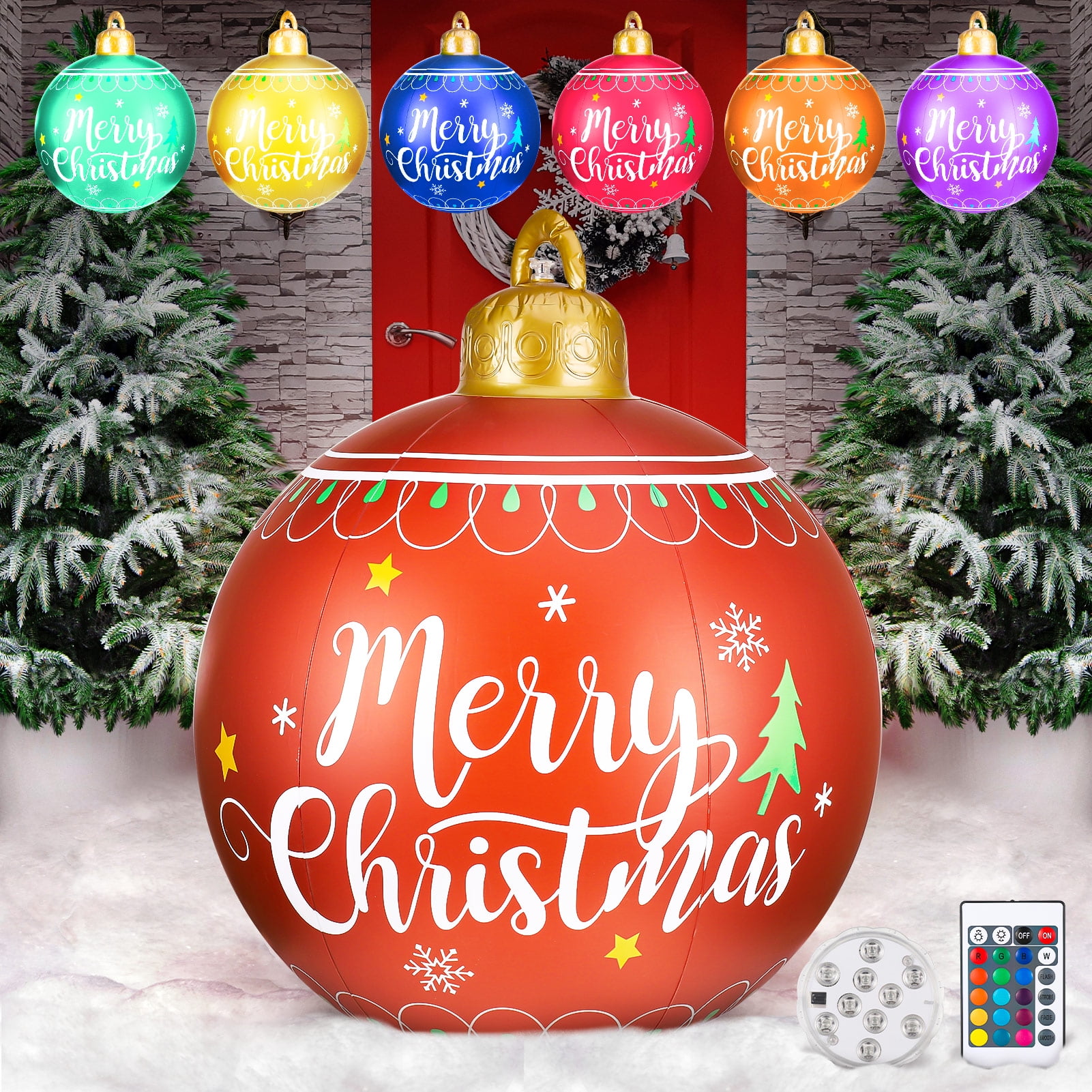 HEQUSIGNS Outdoor Inflatable Christmas Ball with LED Light, 24 inch