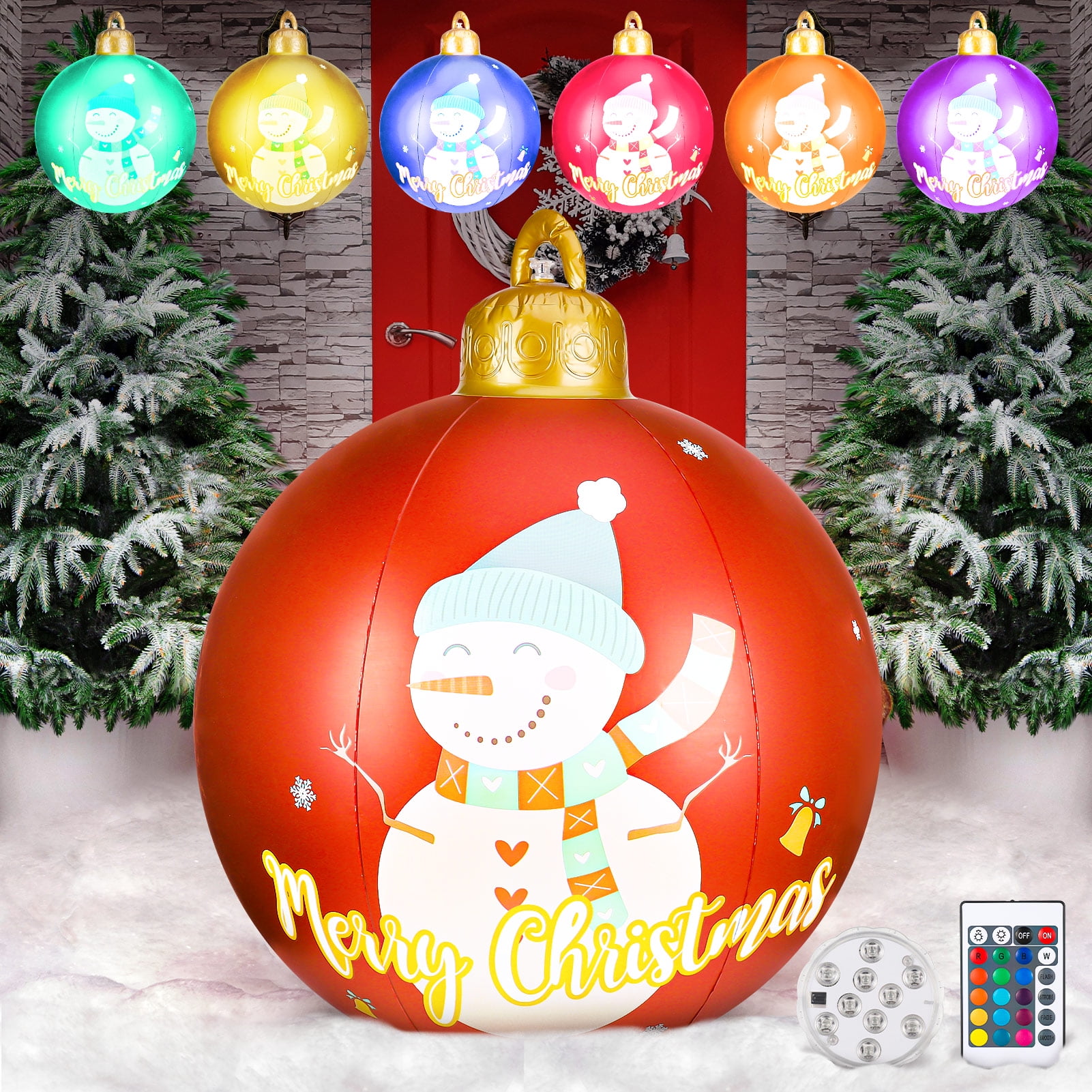 HEQUSIGNS Outdoor Inflatable Christmas Ball with LED Light, 24 inch