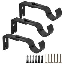 HEQUSigns Adjustable Curtain Rod Brackets, Wall-Mounted Metal Single Rod Holder, Black, 3 Count