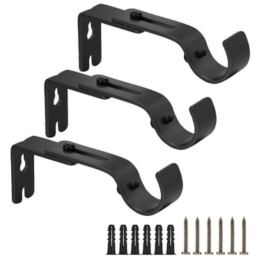 HEQUSigns Adjustable Curtain Rod Brackets, Wall-Mounted Metal Single Rod Holder, Black, 3 Count
