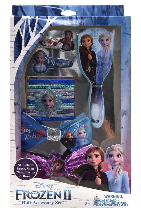 HER Accessories Girls Frozen II 16PK Hair Accessory Set, Set Includes 1 Brush, 11 Hair Tie, 2 Bows, 2 Hair Snaps