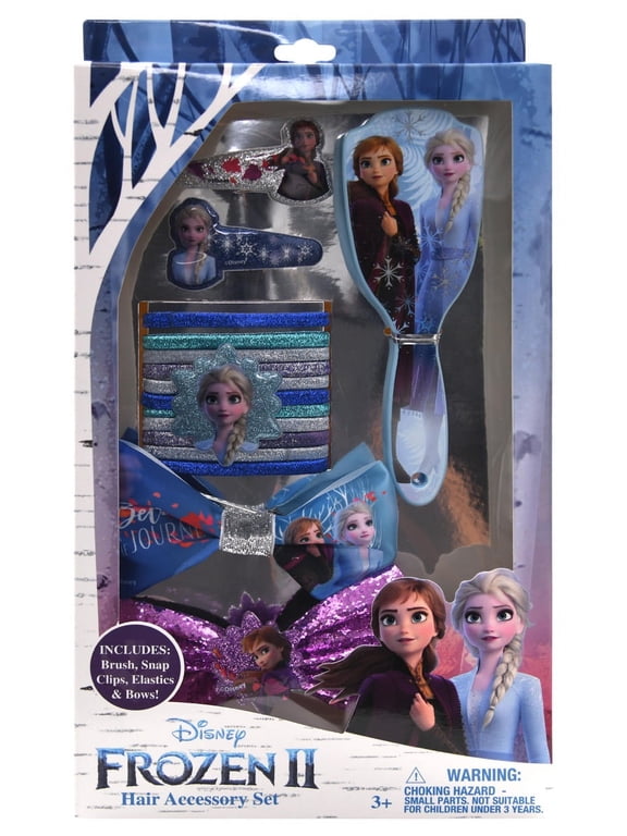 HER Accessories Girls Frozen II 16PK Hair Accessory Set, Set Includes 1 Brush, 11 Hair Tie, 2 Bows, 2 Hair Snaps