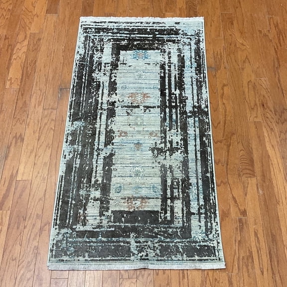 Turkish Modern Erased Design Wool & Silk Rug - 2'7 x 4'11