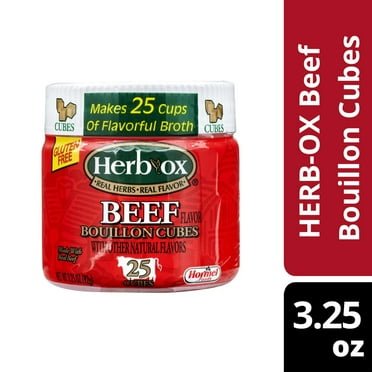HERB-OX Beef Bouillon Cubes, 25 Count, Shelf-Stable, 3.25 oz Plastic Jar