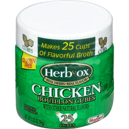 HERB-OX Chicken Bouillon Cubes, Shelf-Stable, 3.33 oz Plastic Jar (25 Cubes)