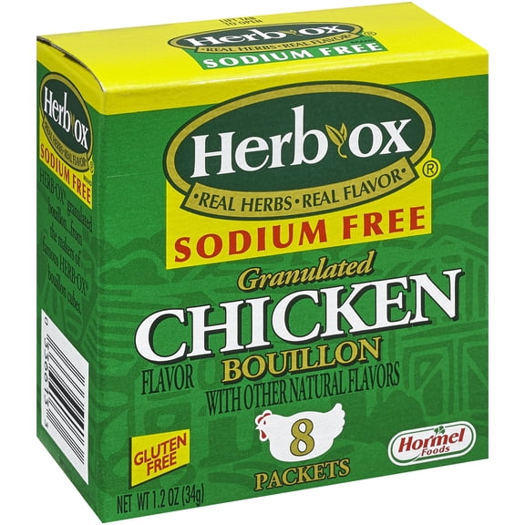 HERB-OX Instant Sodium Free Chicken Bouillon Packets, 1.2 oz, 8 Count