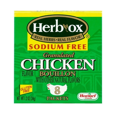 HERB-OX Instant Sodium Free Chicken Bouillon Packets, Shelf-Stable, 1.2 oz Paper Box (8 Packets)