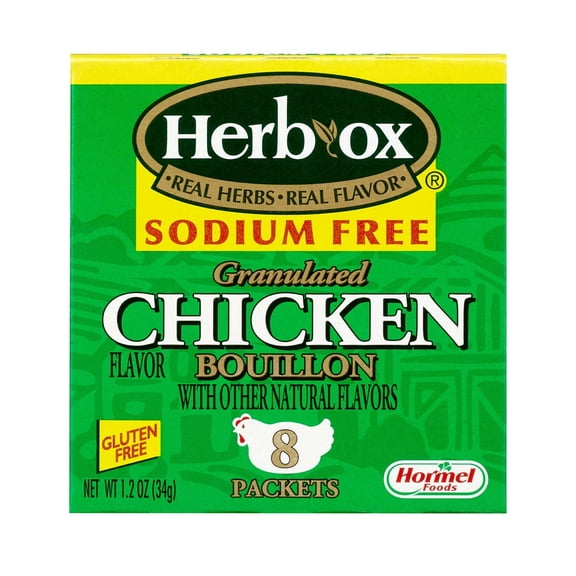 HERB-OX Instant Sodium Free Chicken Bouillon Packets, Shelf-Stable, 1.2 oz Paper Box (Pack of 2)