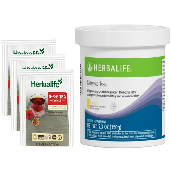 HERBA LIFE NRG Tea Select Passionfruit Hibiscus 30 Packets with Niteworks Lemon Flavor 5.3 oz