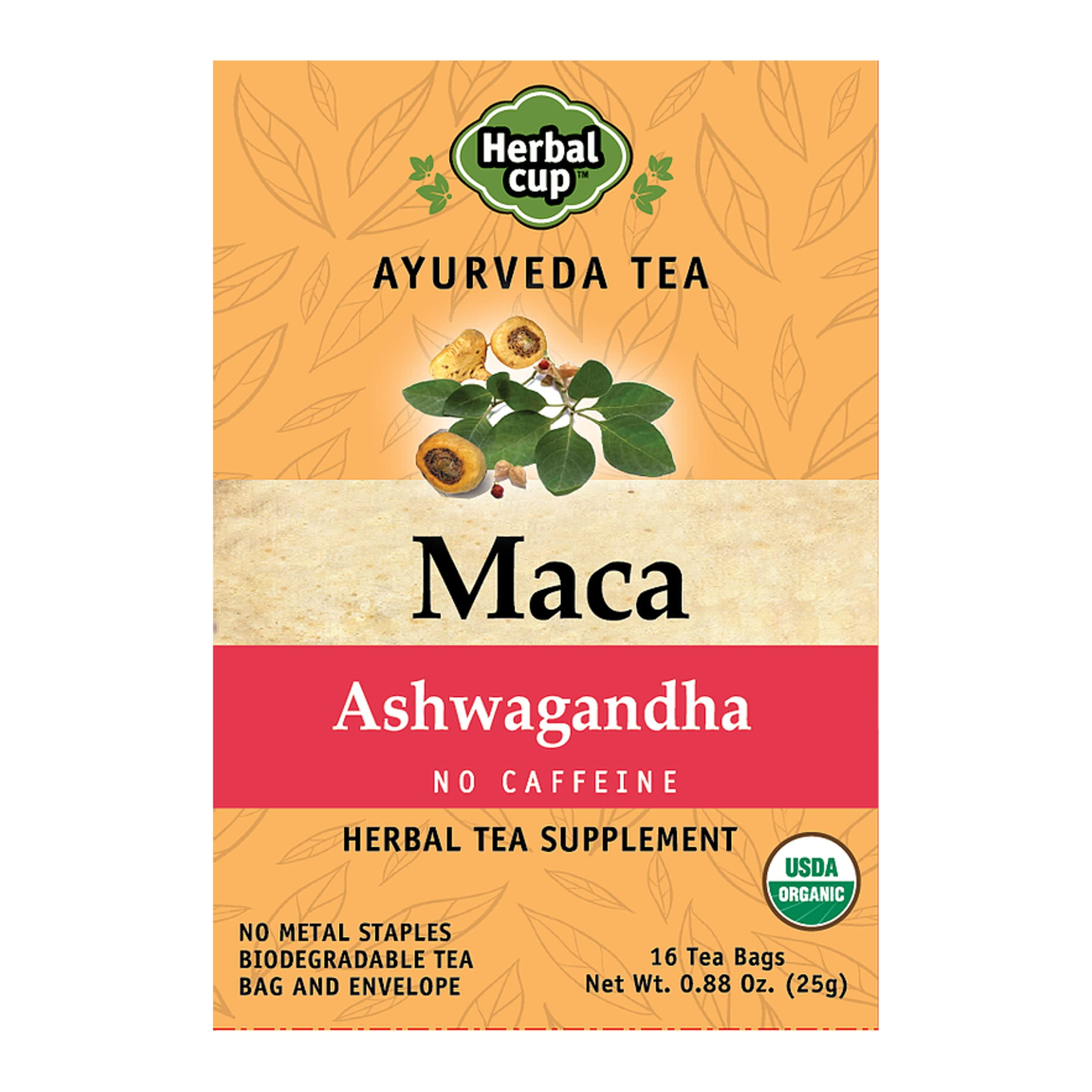HERBAL CUP MACA ASHWAGANDHA TEA - 6 Pack, 96 Tea Bags Total ORGANIC ...