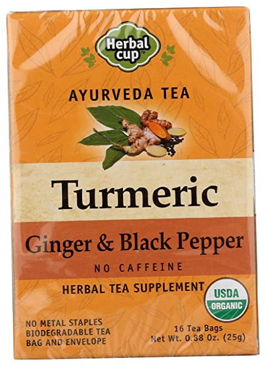 HERBAL CUP TURMERIC GINGER & BLACK PEPPER TEA 16 Tea Bags ORGANIC