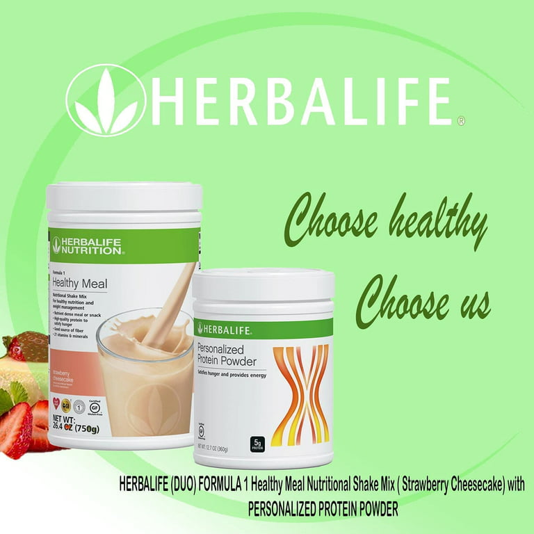 HERBALIFE (Duo) Formula 1 Healthy Meal Nutritional Shake Mix ( Strawberry  Cheesecake) with Personalized Protein Powder