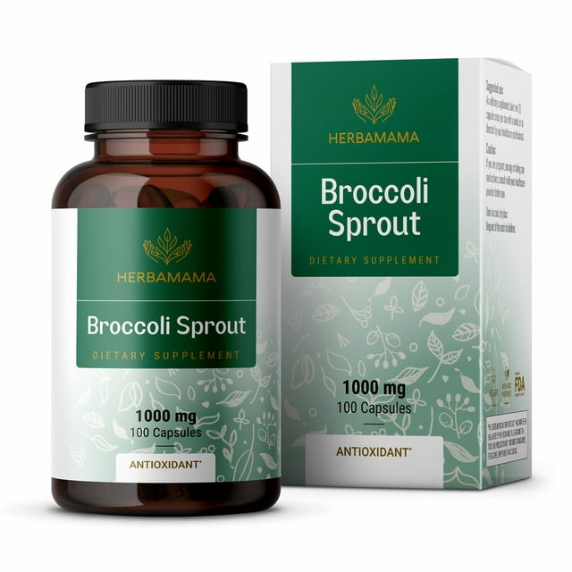 HERBAMAMA Broccoli Sprout Extract Capsules - Sulforaphane Supplement, 100 Veggie Caps