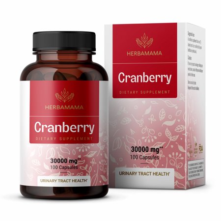 HERBAMAMA Cranberry Capsules Concentrate - Urinary Tract Health & Immune Support, 100 Caps