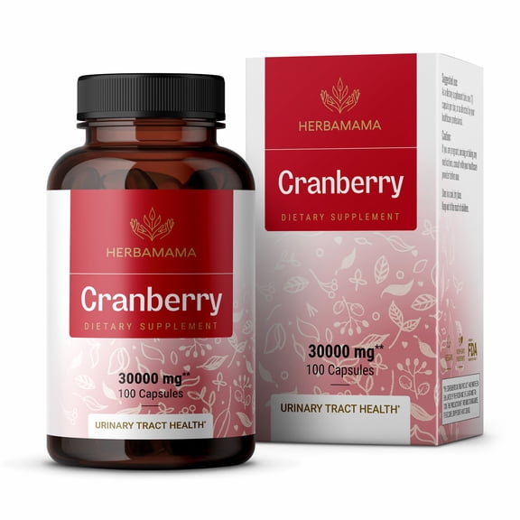 HERBAMAMA Cranberry Capsules Concentrate - Urinary Tract Health & Immune Support, 100 Caps